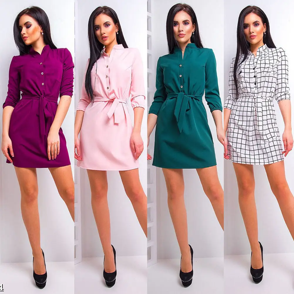 

Hirigin Brand Sexy Dress 2018 Hot Womens Stand Collar Loose Casual Dress Elegant Waist Band Beach Party Dresses Women Clothes