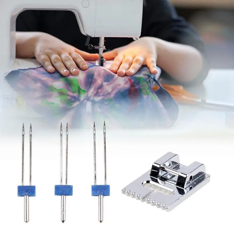 

2/90 3/90 4/90 Sizes Double Twin Needles + Wrinkled Sewing Presser Foot multifuctional fittings needl 3 X Double Twin Needles