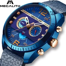 MEGALITH Luxury Brand Watches Men Fashion Waterproof Military Sport Watches Blue Leather Strap Quartz Wristwatches Reloj Hombre MEGALITH Luxury Brand Watches Men Fashion Waterproof Military Sport Watches Blue Leather Strap Quartz Wristwatches Reloj Hombre