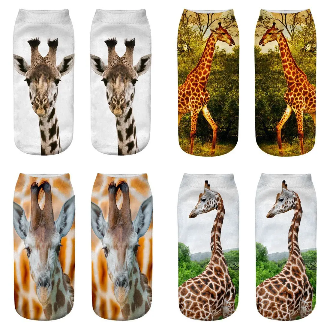 

3D Animal Printed Short Socks for Women Girls Accessories Giraffe Design Cotton Socks
