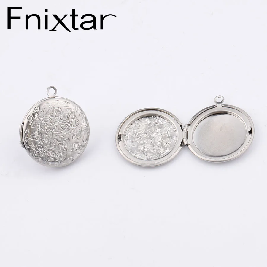 

Fnixtar Stanless Steel Vintage Flower Pattern Photo Frame Locket Charms DIY Opening Round Photo Box Pendant 26*31mm 20Pcs/Lot