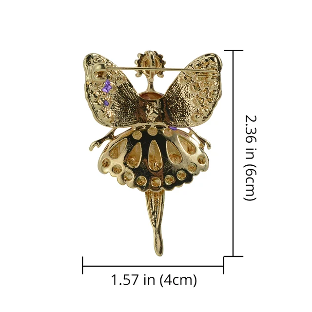 Enamel Purple Wings Red Crystal Dress Ballet Dance Girl Ballerina Pins And Brooches For Women Female Suit Coat Accessories Gift