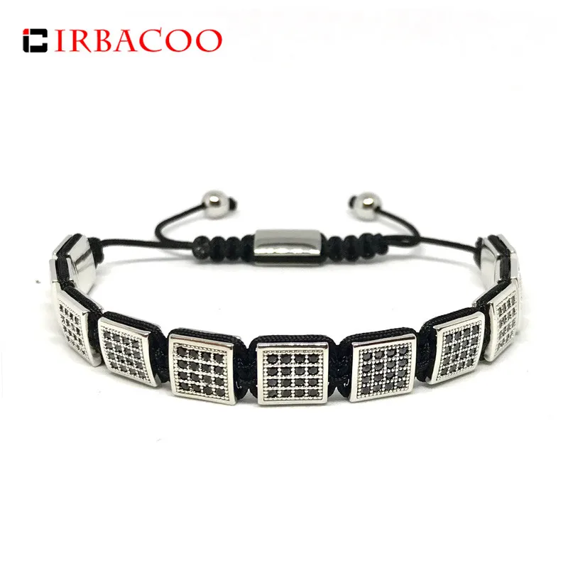 

IRBACOO 2019 Luxury Gold Bracelet Men Pave Cubic Zirconia Flat Beads Braided Macrame Charm Bracelets For Men Pulsera masculina