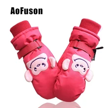 Детские лыжные перчатки, толстые, водонепроницаемые, ветрозащитные, детские, для мальчиков и девочек, варежки, для сноуборда, с мультяшными рисунками, на кнопках, теплые перчатки со свистком