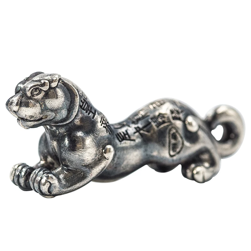 Coppertist. wu 925 серебряный Тигр символ питания жетон брелок для ключей ручной работы Модное животное кольцо для ключей с сумочкой кулон