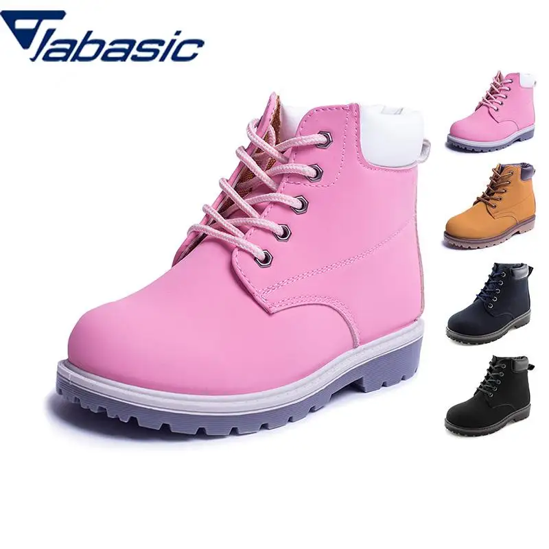 

Jabasic Winter Children Boots Boys Fashion Kids Lace-Up Ankle Boots Boy Girl Waterproof Outdoor Workboots Faux Leather Boots