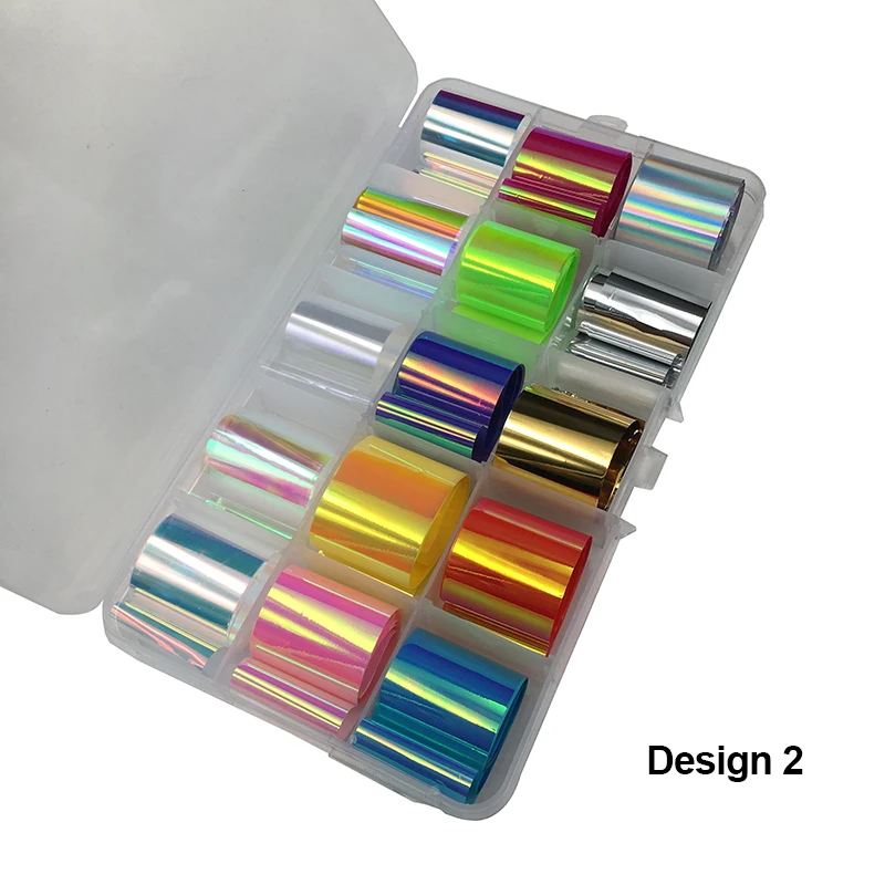 1 коробка 15 рулонов голографический набор фольги для ногтей TransparentNail Art Transfer sticker 2,5 см* 100 см Маникюр DIY Голографическая Наклейка украшения