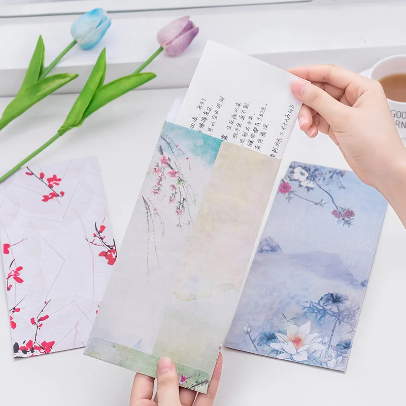 EZONE, 3 шт., конверт в китайском стиле для письма, бумажная открытка, Ретро стиль, цветочный узор, бумажные конверты, школьные принадлежности, канцелярские товары