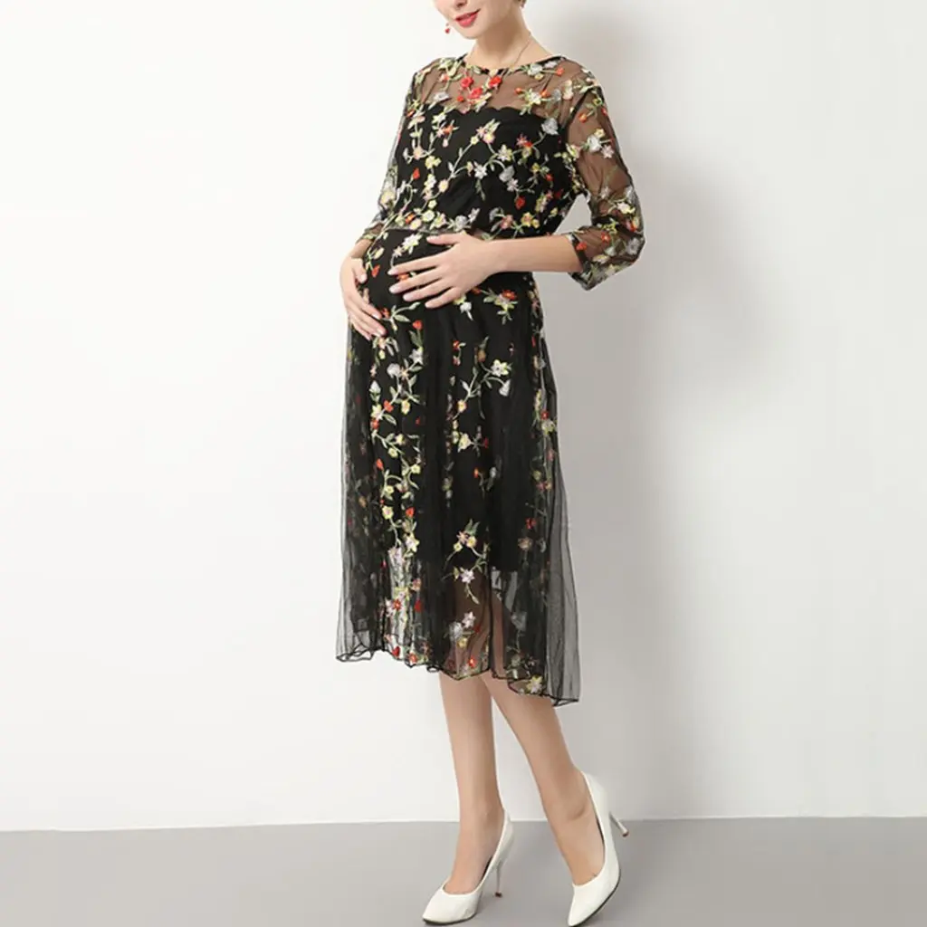 

Pregnant Woman Lace Flower Maternity Dress Evening Dress Maternity Photography Props Pregnancy Dress Clothes for Photo Shoot
