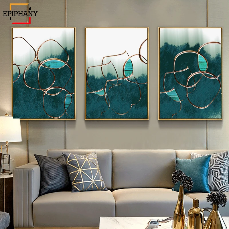 

Modern Wall Art Canvas Painting Abstract Luxurious Style Posters Green Background Canvas Print Wall Pictures for Living Room