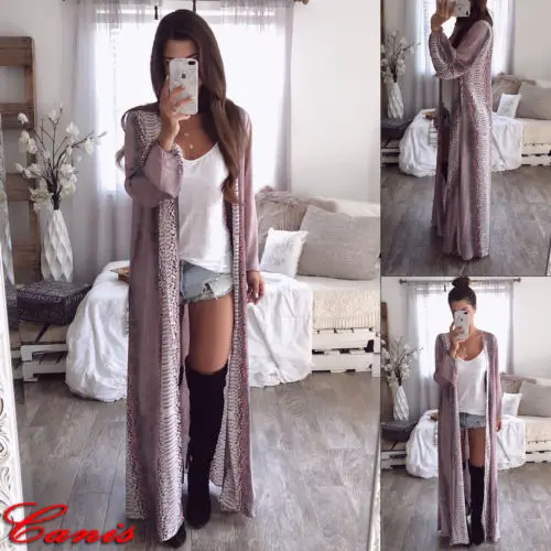 

2019 Women's Ladies Coats Fashion Printed Open Cardigan Loose Long Sleeve Tops Jumper Knitwear Autumn Spring Coats