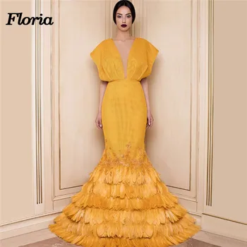 

Feather Evening Dresses For Weddings Robe de soiree Abiye Dubai Turkish Arabic Prom Dress Abendkleider Mermaid Pageant Gowns
