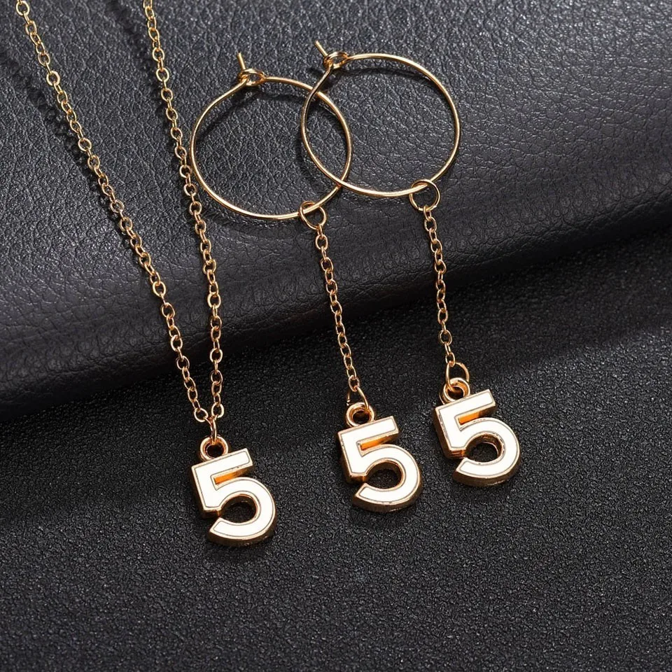 

Individuality Figure Five Pendant Women Necklace Earring Sets Great Fashion Anniversary Jewelry Sets For Women Girls
