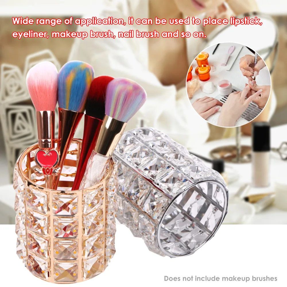 

European Style Makeup Brush Holder Eyebrow Pencil Lipstick Nail Art Brushes Pen Storage Holder Crystal Metal Cosmetic Organizer