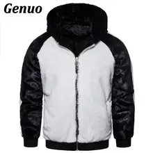 Genuo, Зимняя Мужская парка из искусственного меха в стиле пэчворк, пальто для мужчин, цветные меховые шубы с капюшоном, мужское меховое пальто, теплая куртка из искусственного меха для мужчин
