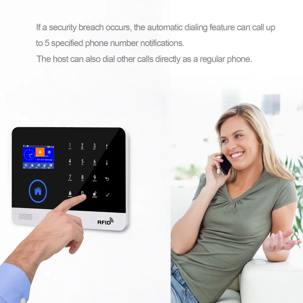 Sistema de alarma de seguridad para el hogar LM101.376 WIFI GSM con Panel táctil TFT de 2,4 pulgadas Control de aplicación tarjeta RFID inalámbrico hogar inteligente ladrón