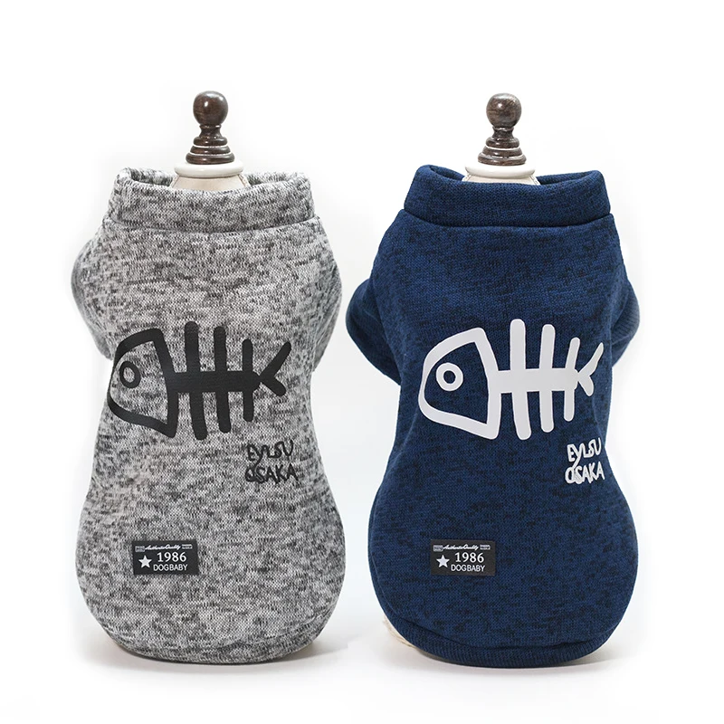 Winter Warm Dog Clothes Fish Bone Pattern Puppy Cat Sweaters Pet
