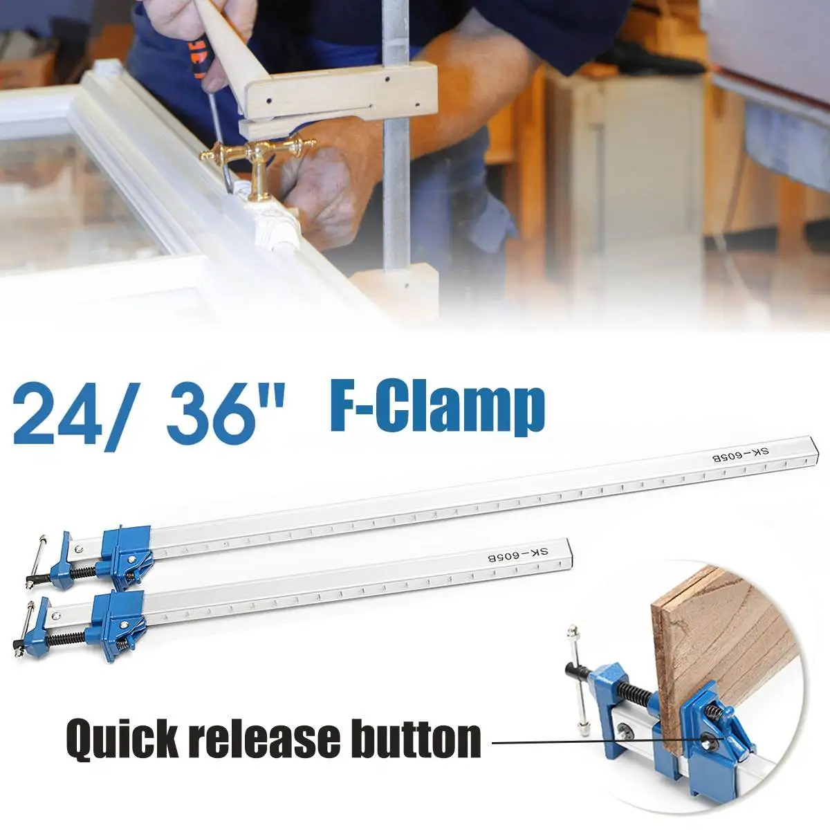 24 Inch Heavy F Clamp T Bar DIY Wood Clamps for Woodworking Quick Release Fixture Sash Cramp Bench Wood Grip Clamping Tool