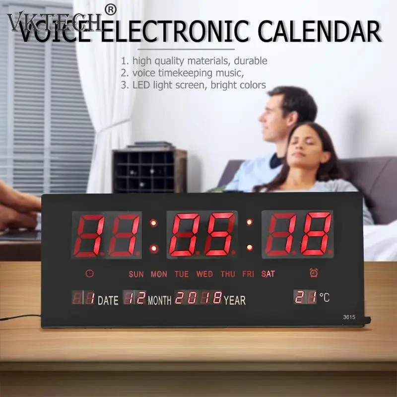 

USB Digital Alarm Clock Backlight Snooze Mute Voice Calendar Desktop Electronic Table Clock Date Temperature LED Clock EU Plug