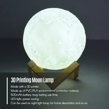 

Rechargeable Smart LED 3D Printing Moon Light Lamp with Stand Voice Control Remote Control 16 Colors Desk Set Accessories