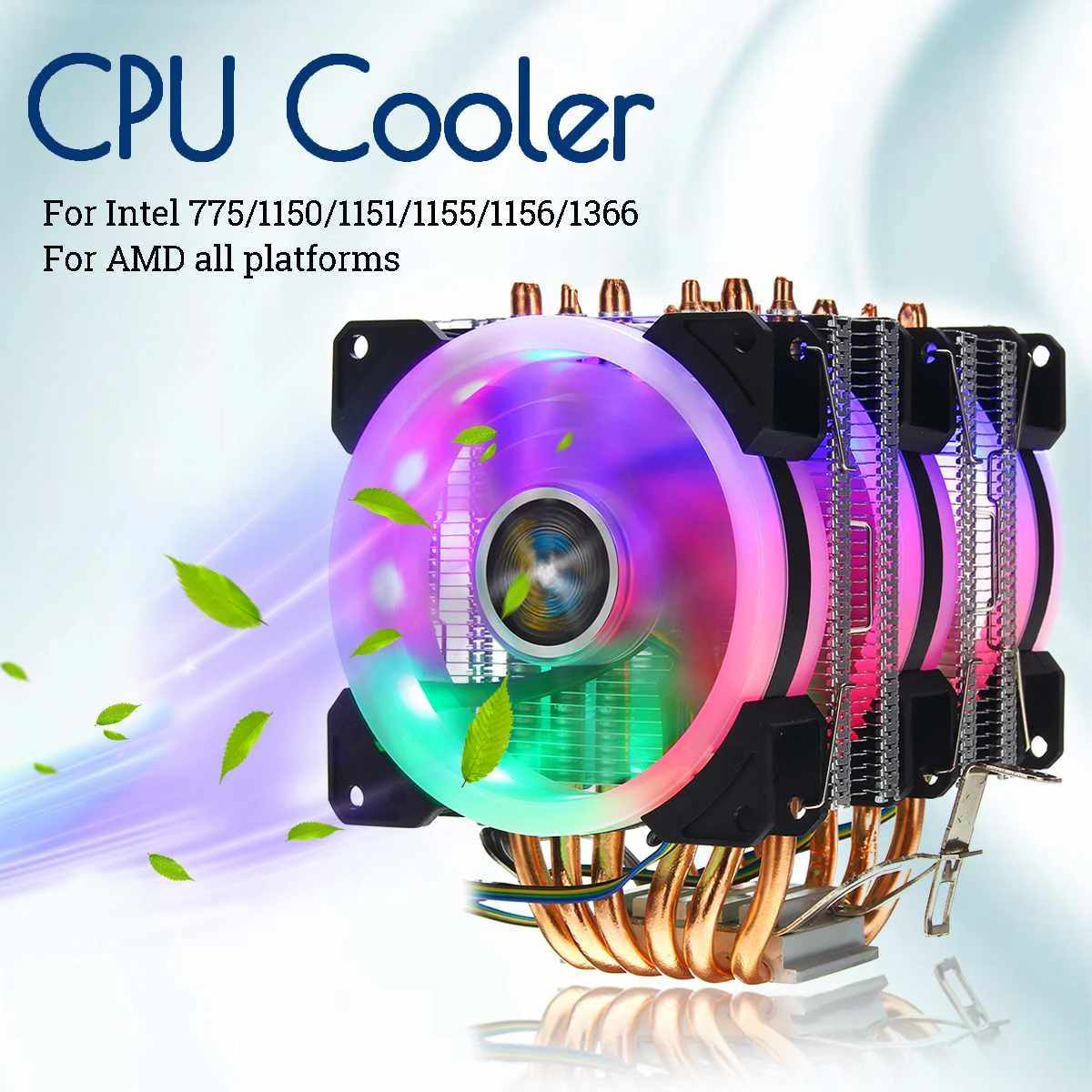 

6 Heatpipe CPU Cooler RGB LED Fan Quiet 4pin CPU Fan Cooling Heatsink CPU Cooling for Intel 775/1150/1151/1155/1156/1366 for AMD