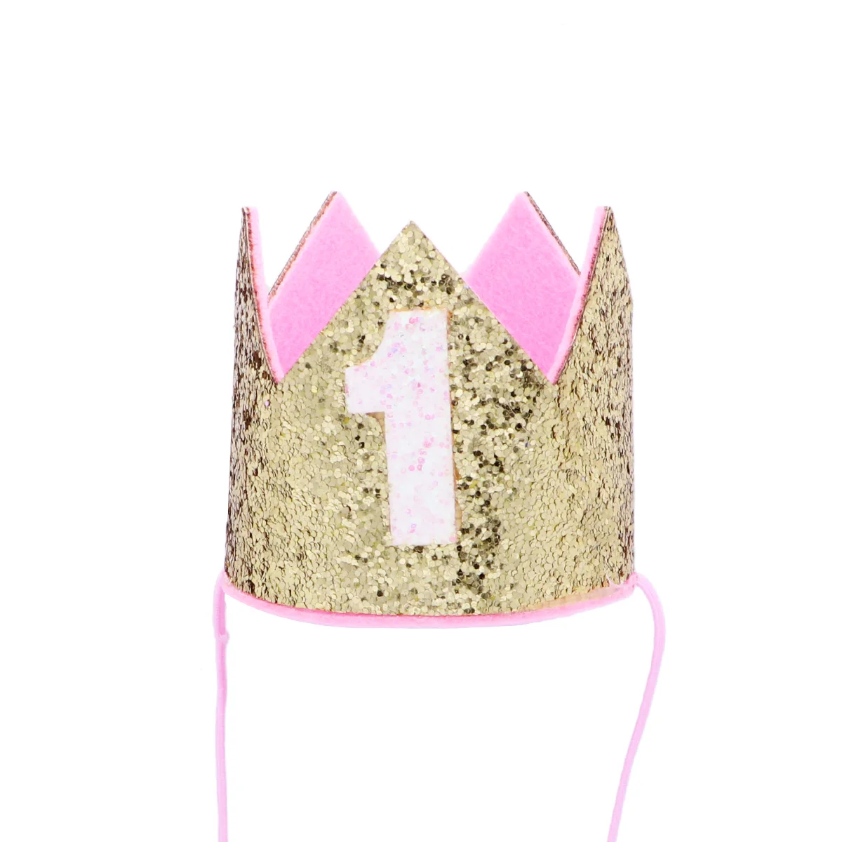 

Baby Boy Girl First 1st Birthday Party Hat Princess Prince Crown One Year Old Glitter Hair Accessory Headband (Gold)