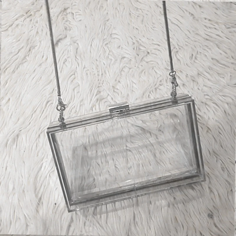 

ABDB-Acrylic Transparent Clutch Chain Box Women Shoulder Bags Hard Day Clutches Bags Wedding Party Evening Purse(Silver)