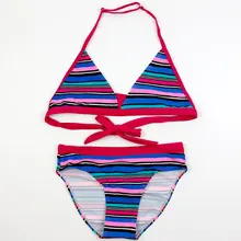 Купальный костюм для девочек, милое детское бикини, детский купальник из двух предметов, детская одежда для пляжа, купальный костюм, комплект для девочек, обтягивающее эластичное бикини с полосками
