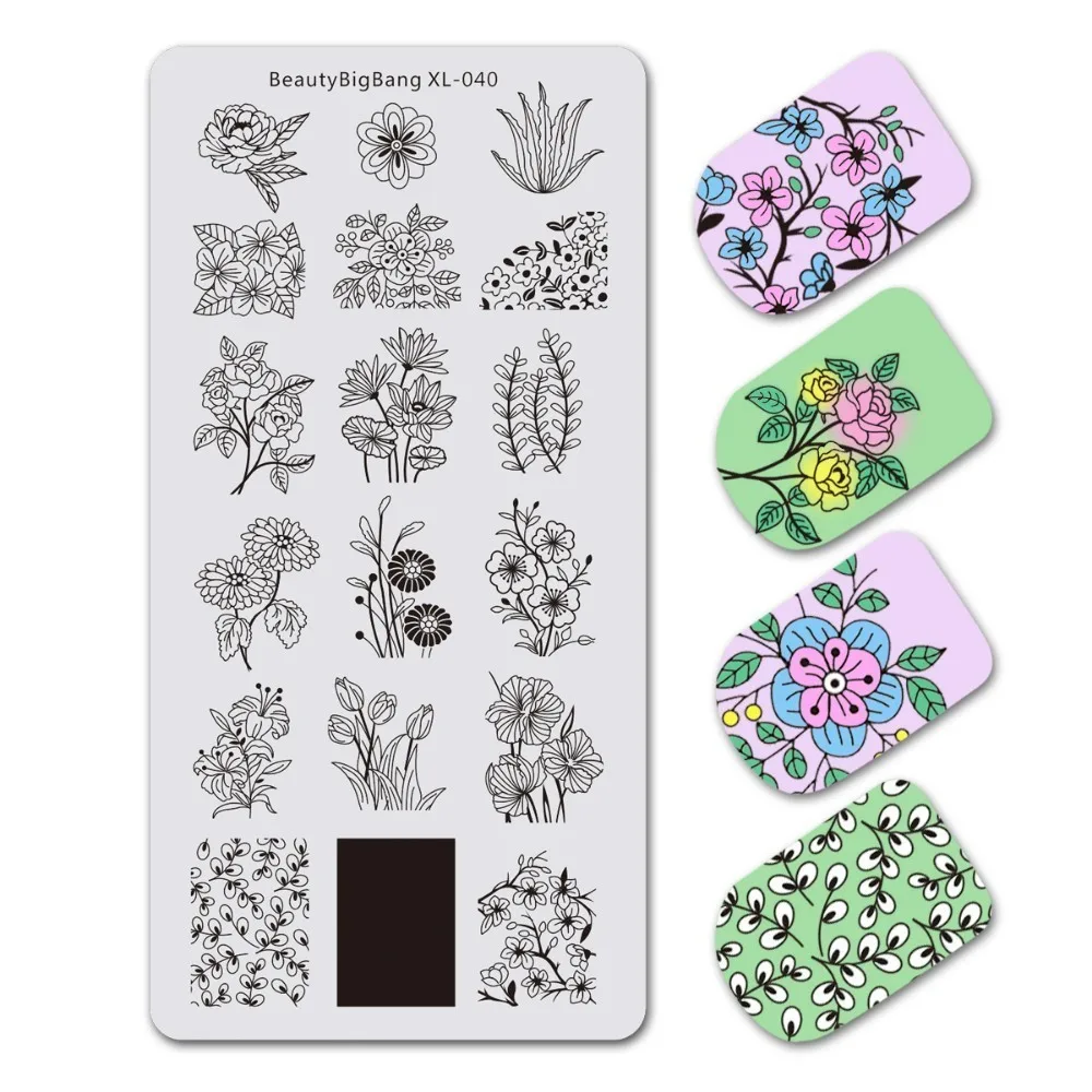 

1PCS BeautyBigBang XL 040 Tulip Nail Plates Stamp Stencil For Stamping 3D Mold Geometry Print