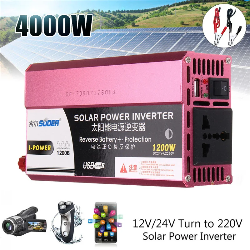 

Max 4000 Watts Power Inverter USB 1200W DC 12 V/24 V to AC 220 Volt Car Adapter Charge Converter Modified Sine Wave Transformer