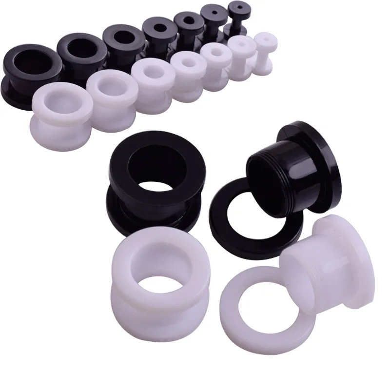 Dark Light 1Pair Acrylic Ear Tunnel Screw Ear Reamer Plugs Clear Black