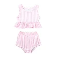 Детский купальный костюм для маленьких девочек купальный костюм в полоску комплект бикини из 2 предметов, одежда для купания купальный костюм милый купальный костюм