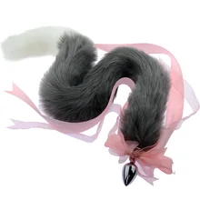 Lazo de cola de zorro y gato superlargo de 80 Cm, tapón Anal de Metal, accesorios de Cosplay eróticos, Juguetes sexuales para adultos para parejas