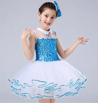 

Songyuexia Children's Performance Dress Girl Princess Skirt Kindergarten Dance Pengpeng Skirt Blue Sequined Skirt Dance