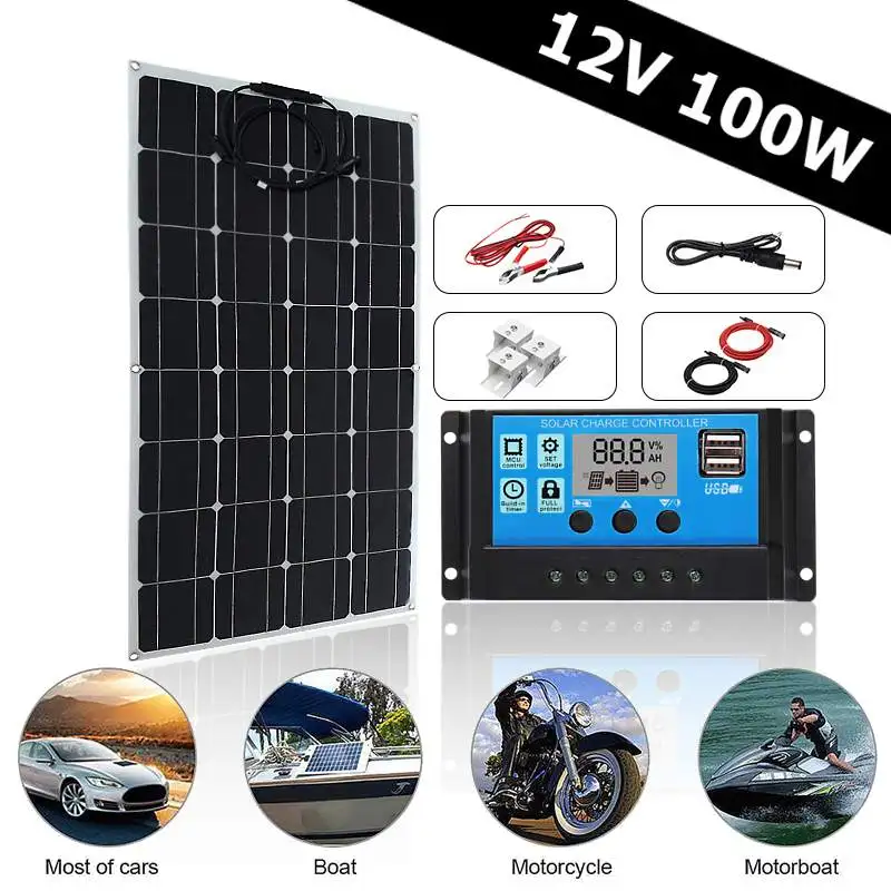 

Newest 3in1 100W 12V MC4 Solar Panel Kit Solar Power System Suit 30A PWM Multifunction Controller 30cm DC Male Cable