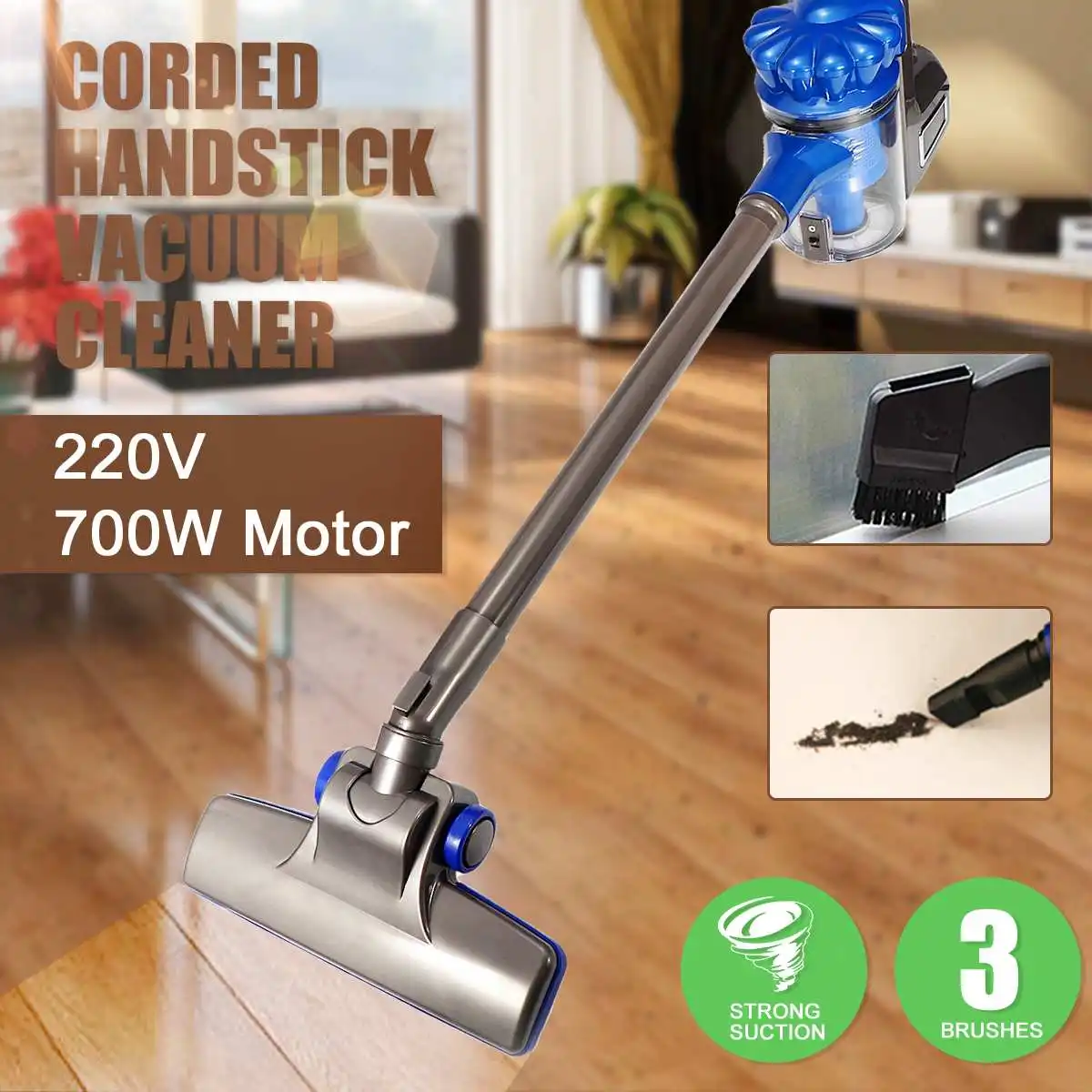 

Handstick Vacuum Cleaner Cleaning Brush 700W 2 in 1 Handheld Bagless Stick Household Powerful Suction 220V Removable Washable