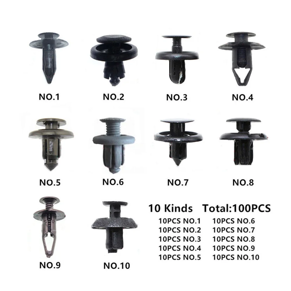 100 шт./компл. автомобиля для авто багажника Универсальный фиксатор бампера крыло аксессуары винтовые заклепки интерьер крепежные скобы Пластик