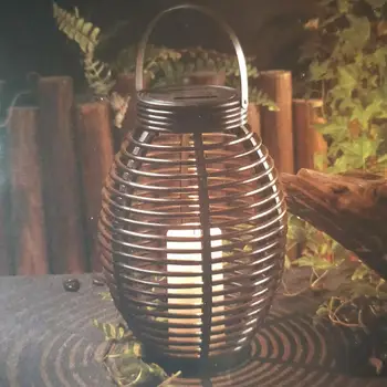 

LED Waterproof Solar Powered Candle Lantern Street Lamp Oval Rattan Light for Outdoor Garden Yard