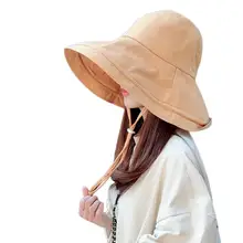 Женская двусторонняя солнцезащитная Кепка Повседневная однотонная хлопковая летняя черная, желтая, бежевая, темно-синяя Рыбацкая шляпа