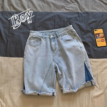 

Summer New Short Jeans Men Fashion Solid Color Straight Casual Denim Shorts Man Streetwear Trend Wild Hip Hop Loose Shorts