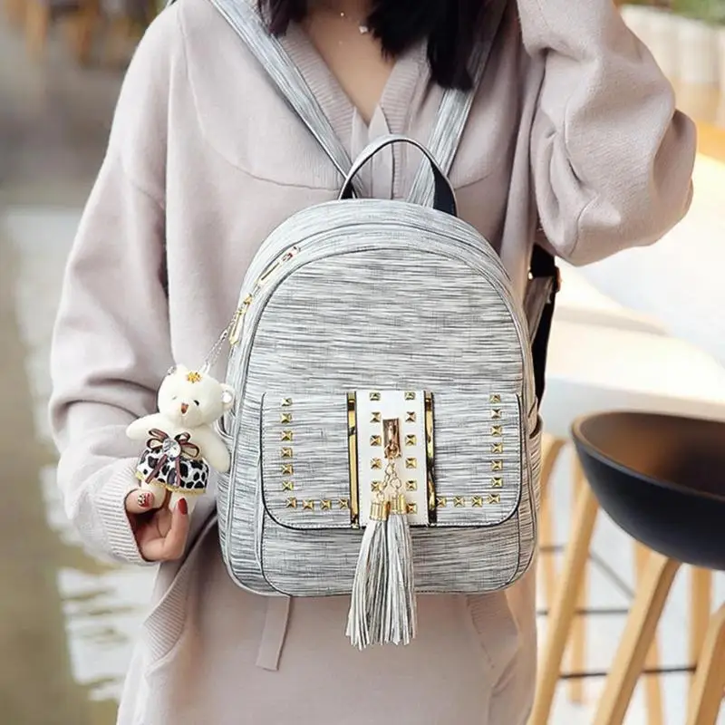 

3pcs/set Women Tassel Backpack Female PU Leather Backpack Teenager Girls Backpacks Ruck Shoulder Bag Student School Bags