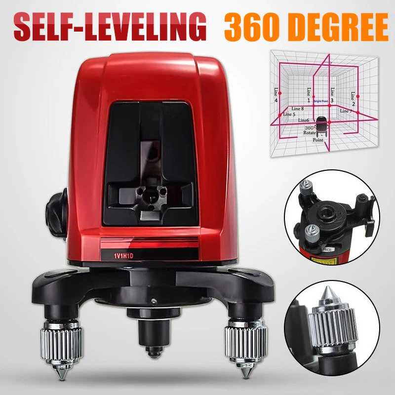 

AK435 360 Degree Laser Level 2 Line 1 Point Laser 635nm Slash Function Vertical Horizontal Self-leveling Cross Laser Level Meter