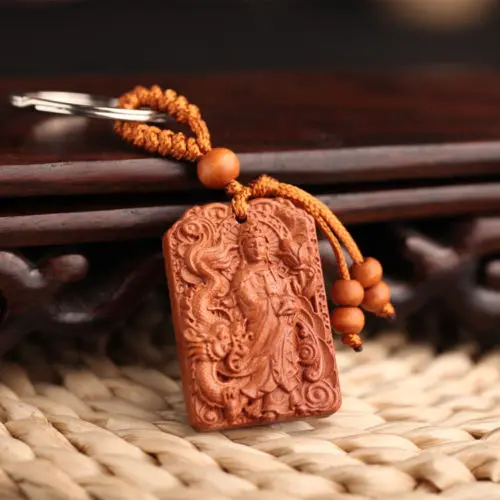 

Buddha Kwan Yin Dragon Rose Wood Carved Chinese Pendant Key Chain Keyring Craft