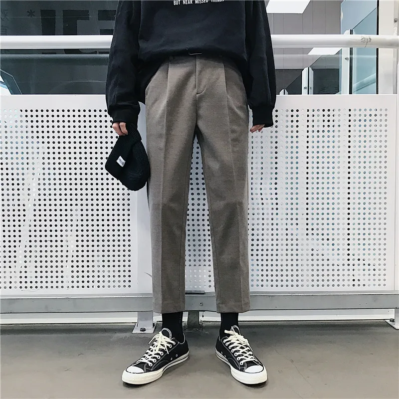 

Men's Casual Pants 2019 Spring New Solid Color Personality Nine Points Pants Wool Pants Loose Self-cultivation Men's Trousers