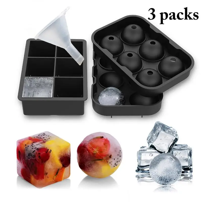 

Large Ice Cube Maker Silicone Mold 6 Cell Big Sphere Ice Ball Square Ice Cube Tray Whiskey Wine Cocktail Party Bar Accessories