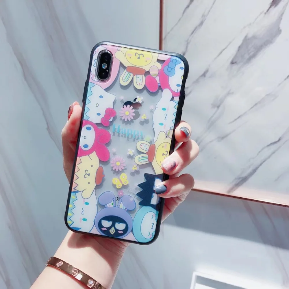 

Disneys Twins star hello Kitty Cute Melody Phone Case For Iphone 7 8 7Plus 8 Plus X XS XR XS MAX Cases Transparent Glass Phone