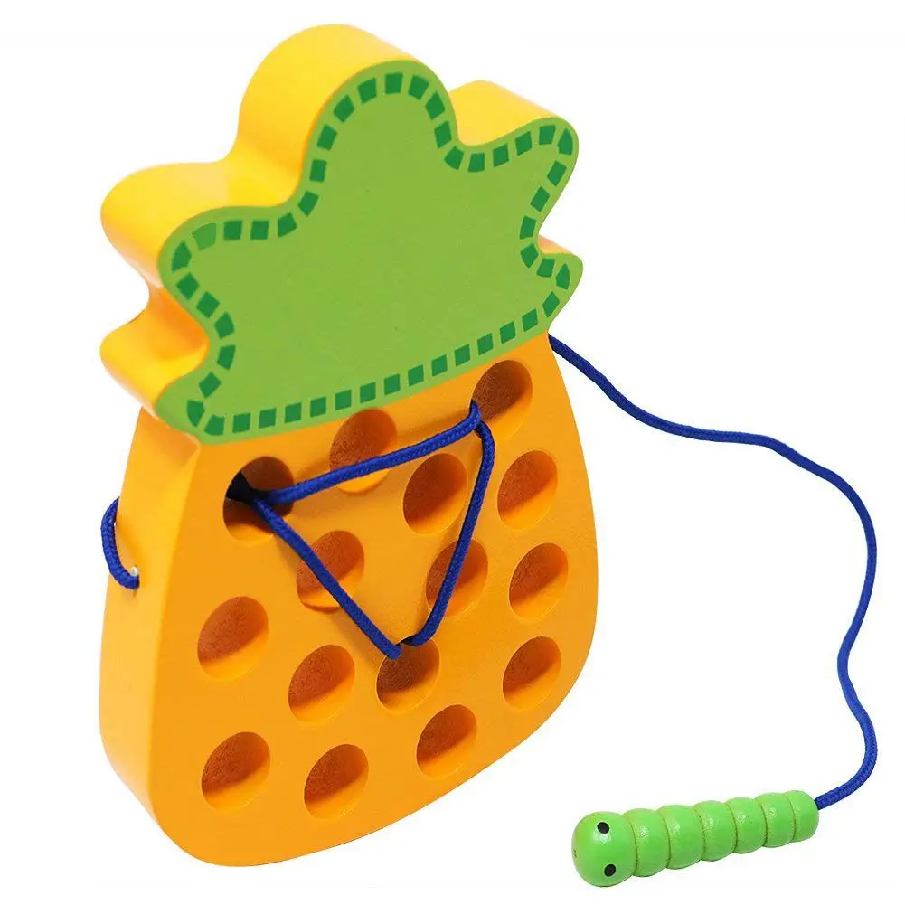FBIL-деревянная шнуровка большой игрушечный ананас Threading Монтессори обучение раннее развитие Детские игрушки Пазлы Путешествия Игры