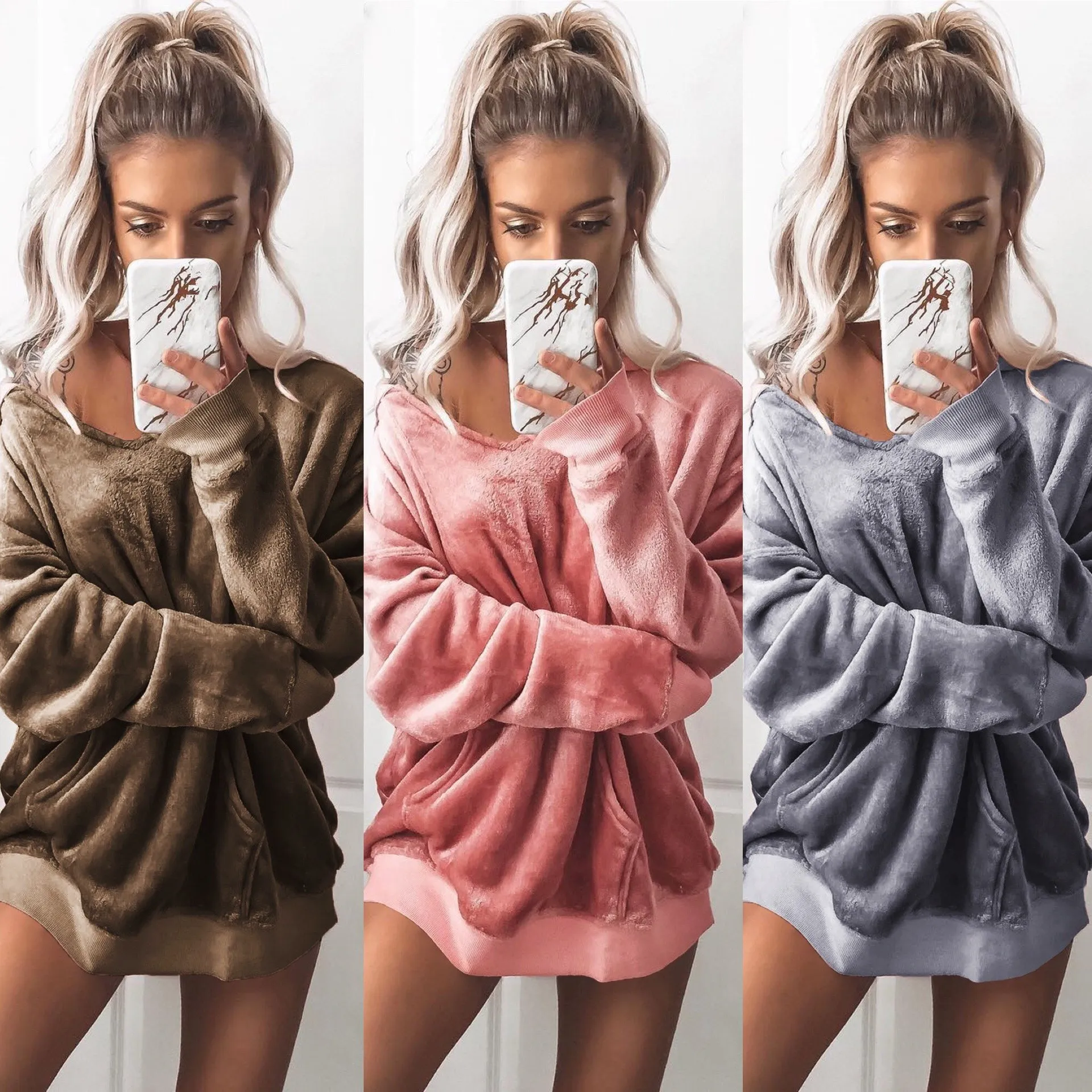 

Sexy Women Pullover Velvet Sleep Tops Winter Warm Fashion Sleep Loose Home Sleeping Clothes Cute Solid Loose Pajamas