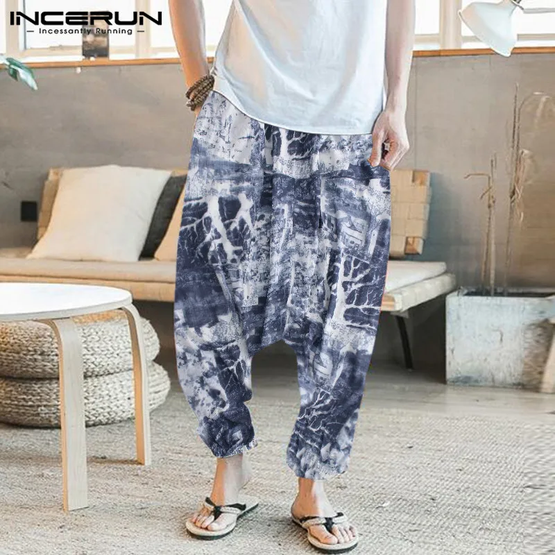 NEW Harem Pants Men Wide Legs Baggy Cross-pants Casual Pants Big Loose Hiphop Trousers Dance Masculina Chinese Tie Die Trouser