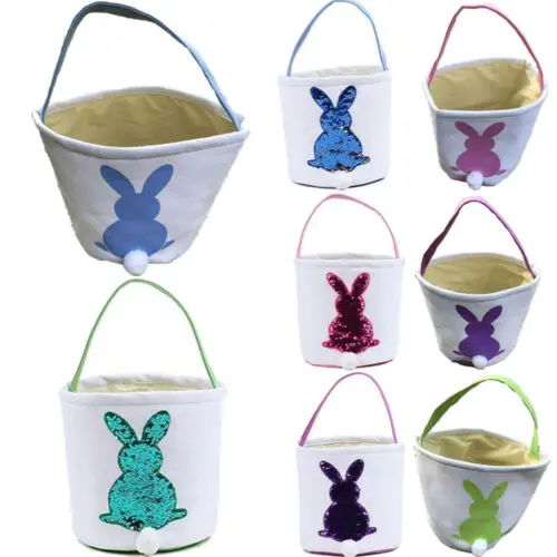 Корзина для пасхальных яиц праздничный кролик Печатный холст подарок переносить яйца конфеты мешок